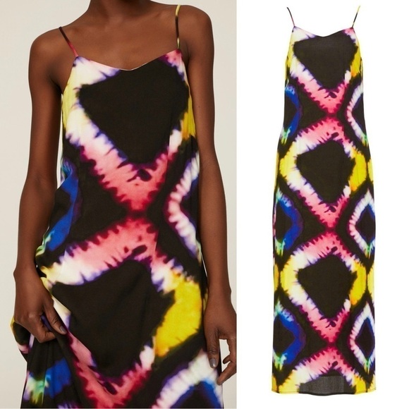 BUSAYO African Hand Dyed Colorful Geometric Print Sleeveless Maxi‎ Slip Dress M - Picture 8 of 10